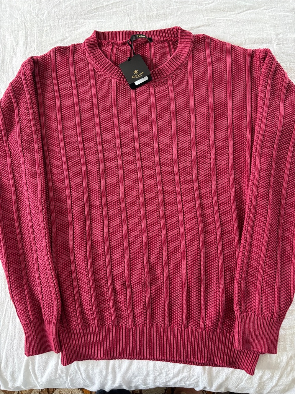 Pull Love cotton sweater, crewneck, seed stitch, made in Italy, size L